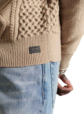 Pull Superdry Patchcâble de travail Beige pour Homme