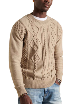 Pull Superdry Patchcâble de travail Beige pour Homme