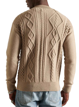 Pull Superdry Patchcâble de travail Beige pour Homme