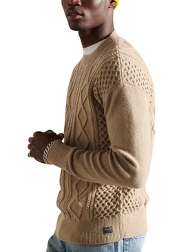 Pull Superdry Patchcâble de travail Beige pour Homme