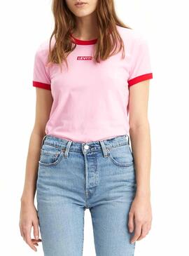T-Shirt Levis Parfait Ringer Rose Femme