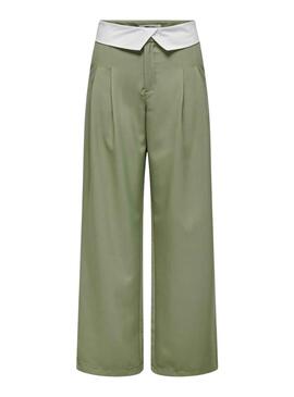 Pantalon Only Diane Fold Down Vert pour Femme