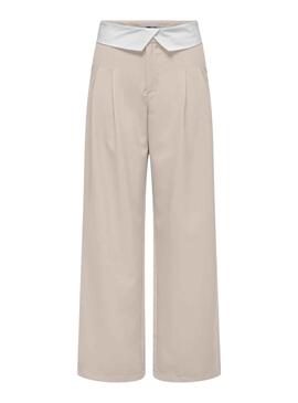 Pantalon ONLY Diane Fold Down Beige Pour Femme