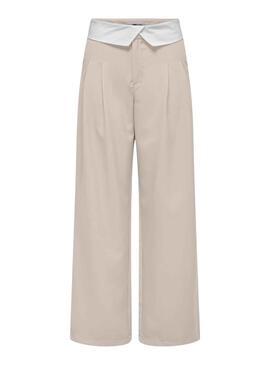 Pantalon Only Diane Fold Down Beige pour Femme