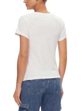 T-shirt Calvin Klein tissé slim blanc pour femme.