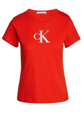 T-shirt Calvin Klein Satin Slim Rouge pour Femme