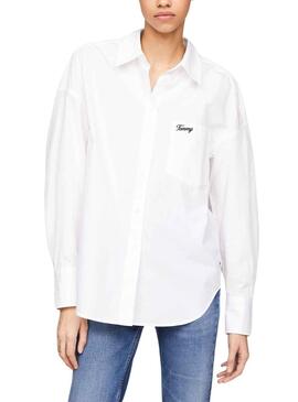 Chemise Tommy Jeans Script Blanche pour Femme