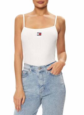 Maillot Tommy Jeans Badge Rib Blanc pour femme.