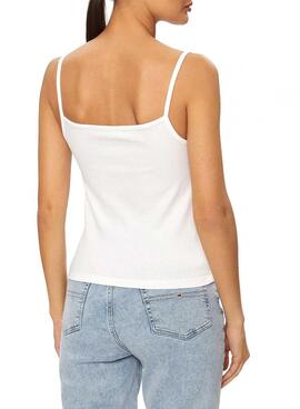 Maillot Tommy Jeans Badge Rib Blanc pour femme.