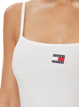 Maillot Tommy Jeans Badge Rib Blanc pour femme.