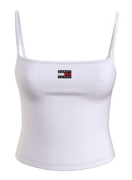 Maillot Tommy Jeans Badge Rib Blanc pour femme.