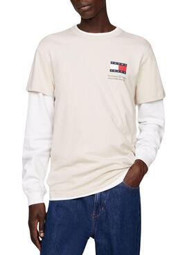 T-shirt Tommy Jeans Slim Flag Beige Pour Homme