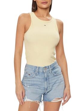 Maillot Tommy Jeans Essential Rib Jaune Femme