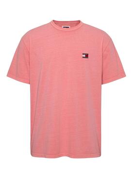 T-shirt Tommy Jeans Badge Washed Rose pour homme.