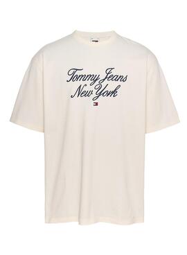 T-shirt Tommy Jeans Over Serif Blanc Pour Homme