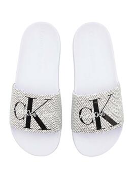 Sandales Calvin Klein AOP blanches pour femmes