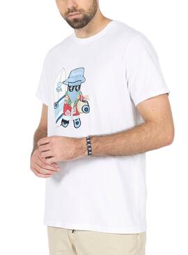 T-shirt Le Poulpe Imprimé Hawaïen Blanc Homme