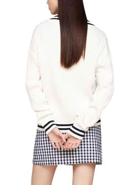 Maillot Tommy Jeans Script blanc pour femme