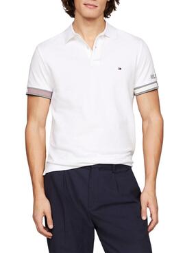 Polo Tommy Hilfiger Flag Cuff Slim Blanco Hombre : Polo Tommy Hilfiger à manches longues à coupe slim blanc pour homme