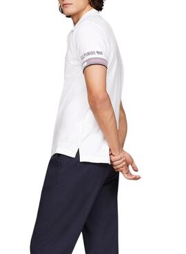 Polo Tommy Hilfiger Flag Cuff Slim Blanco Hombre : Polo Tommy Hilfiger à manches longues à coupe slim blanc pour homme