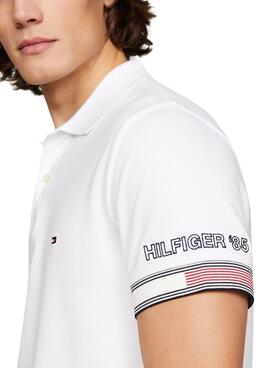 Polo Tommy Hilfiger Flag Cuff Slim Blanco Hombre : Polo Tommy Hilfiger à manches longues à coupe slim blanc pour homme