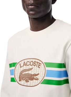 Sweat à capuche Lacoste Monogramme beige pour homme