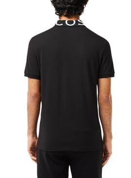 Camisa de polo Lacoste con cuello jacquard negro para hombre.