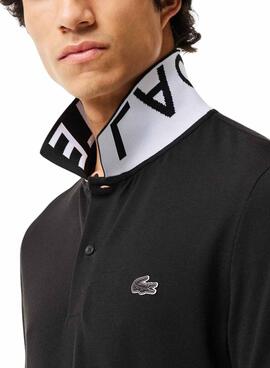 Camisa de polo Lacoste con cuello jacquard negro para hombre.