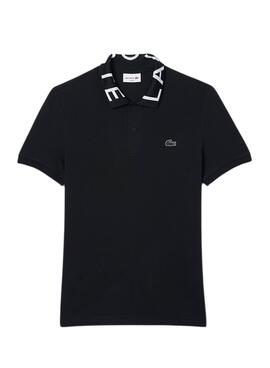 Camisa de polo Lacoste con cuello jacquard negro para hombre.
