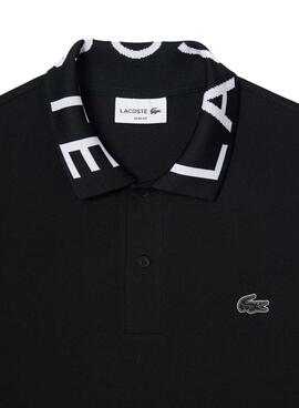 Camisa de polo Lacoste con cuello jacquard negro para hombre.