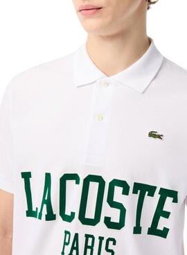 Polo Lacoste L1212 Lacoste floqué blanc homme.