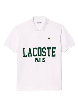 Polo Lacoste L1212 Lacoste floqué blanc homme.