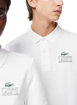 Polo Lacoste Unisexe Piqué Imprimé 3D Blanc