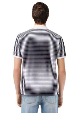 Polo Lacoste L1212 à rayures bleu marine pour homme