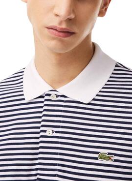 Polo Lacoste L1212 à rayures bleu marine pour homme