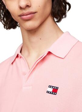 Polo Tommy Jeans Reg Badge Rose Pour Homme