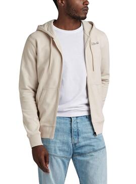 Pull G-Star Back Zip Through Beige Pour Homme