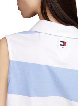 Polo Tommy Jeans Letterman raccourcie bleue pour femme