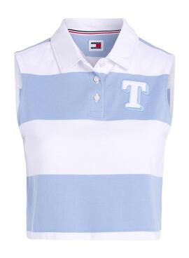 Polo Tommy Jeans Letterman raccourcie bleue pour femme