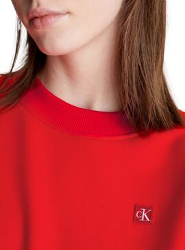 Sweatshirt Calvin Klein Embro Badge Rouge Pour Femme