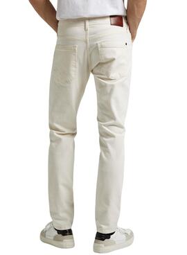 Jean Pepe Jeans beige pour homme, coupe fuselée.