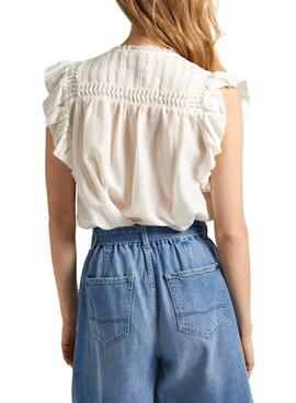 Blouse Pepe Jeans Dakota Plissée Beige Pour Femme