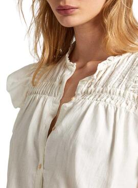 Blouse Pepe Jeans Dakota Plissée Beige Pour Femme