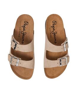 Sandales Pepe Jeans Oban en daim beige pour femme