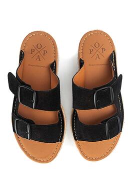 Sandales Popa Collao en daim noir pour femme