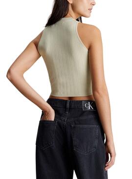 Top Calvin Klein Woven Label Vert pour femme.