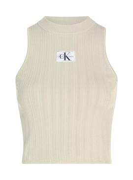 Top Calvin Klein Woven Label Vert pour femme.