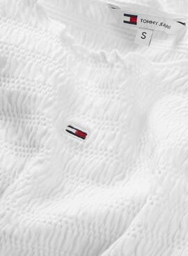 Robe Tommy Jeans Bodycon froncée blanche