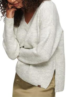 Pull Superdry V-Neck Oversized Gris pour Femme