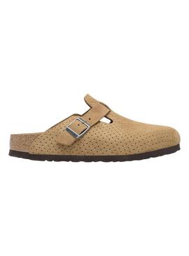 Mules Birkenstock Boston perforées chameau